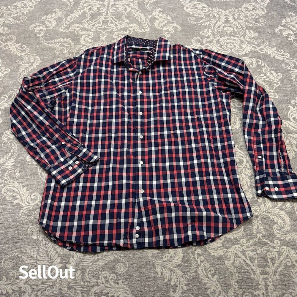 Bristol & Bull Men's XL Red Plaid Long Sleeve Button-Up Shirt Casual